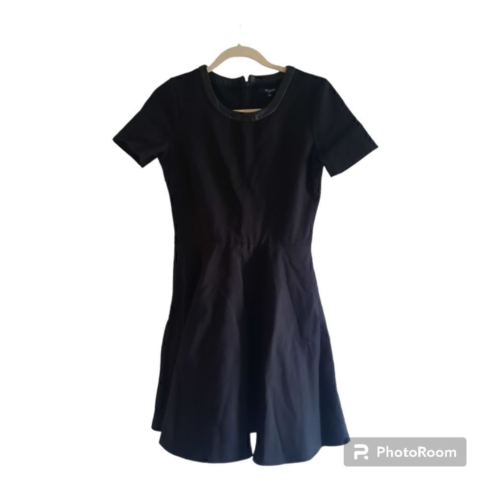 Madewell Leather Trim Fit Flare Dress